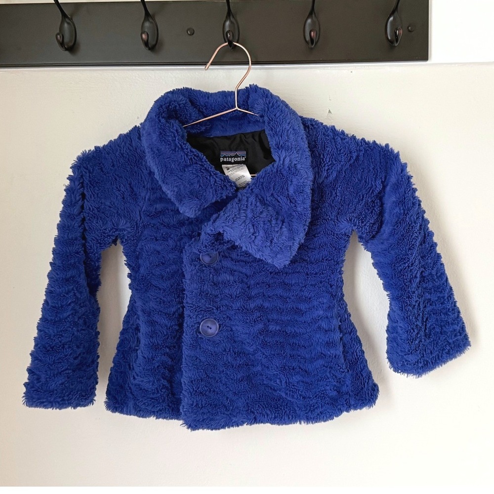 Patagonia Girls Cobalt Blue Faux Fur Coat Jacket XS 5-6 Plush Fleece